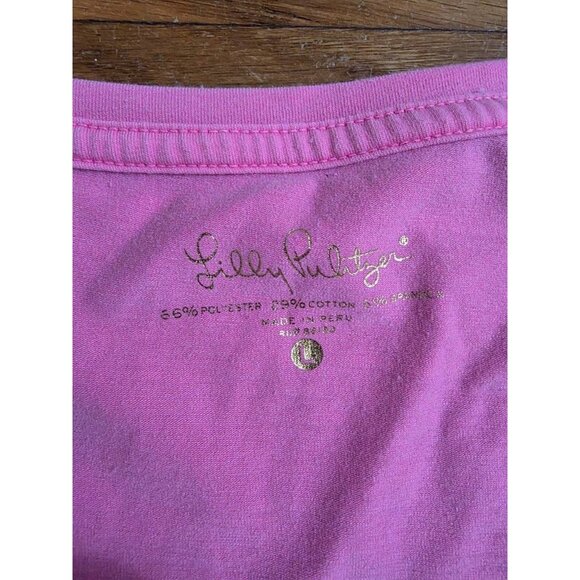 Lilly Pulitzer Pullover T-Shirt Top Short Sleeve Crew Neck Pink Large  A001115 - Picture 2 of 7